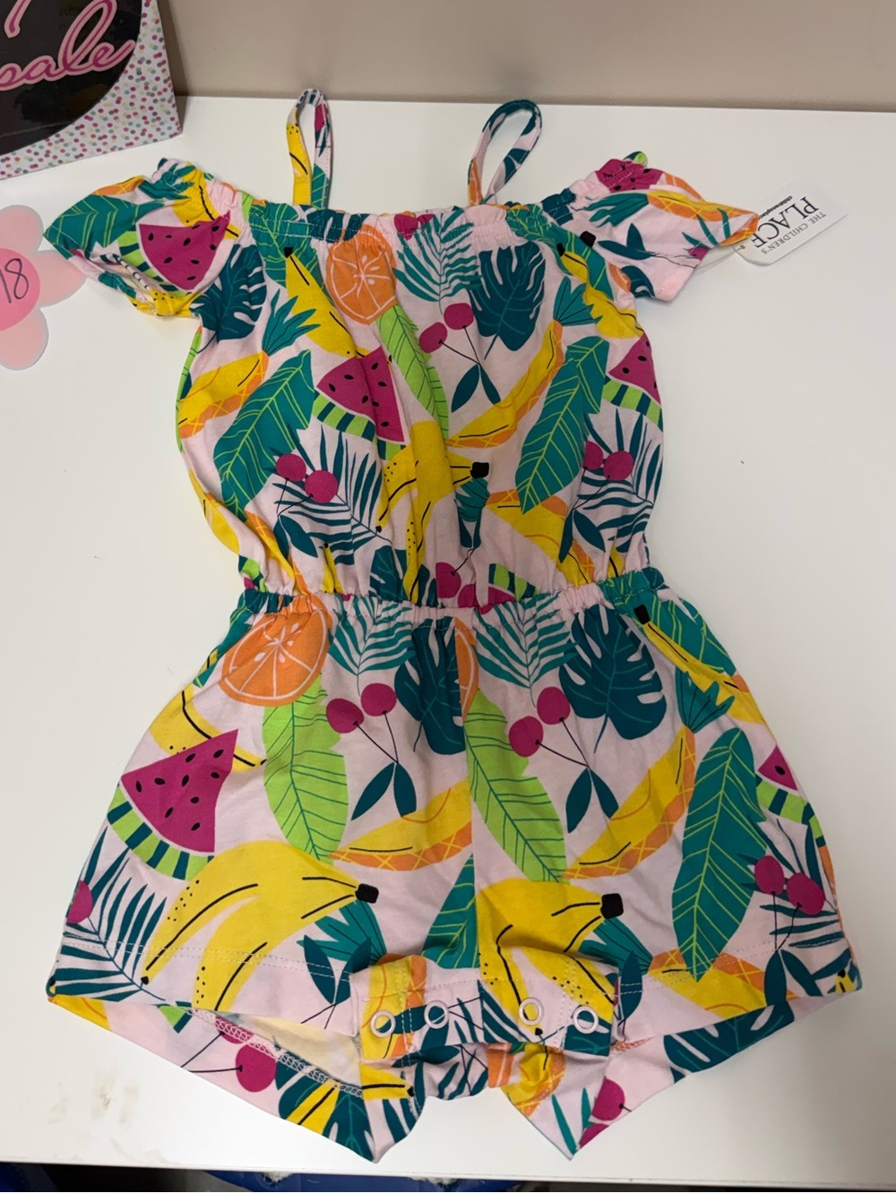 The Children's Place Pink Tropical Fruit Print One-Piece Bodysuit